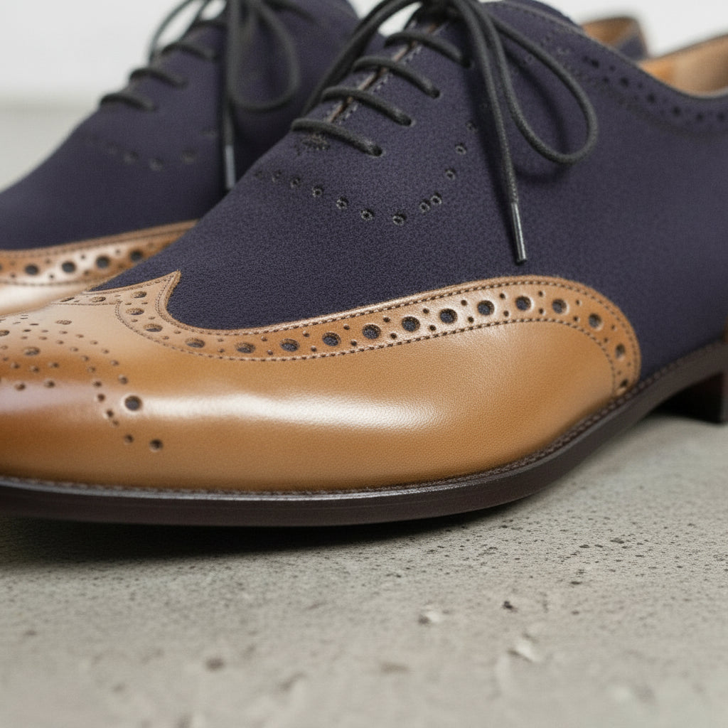 Men's Brown and Dark Blue Tan Wingtip Leather Oxfords — Langham
