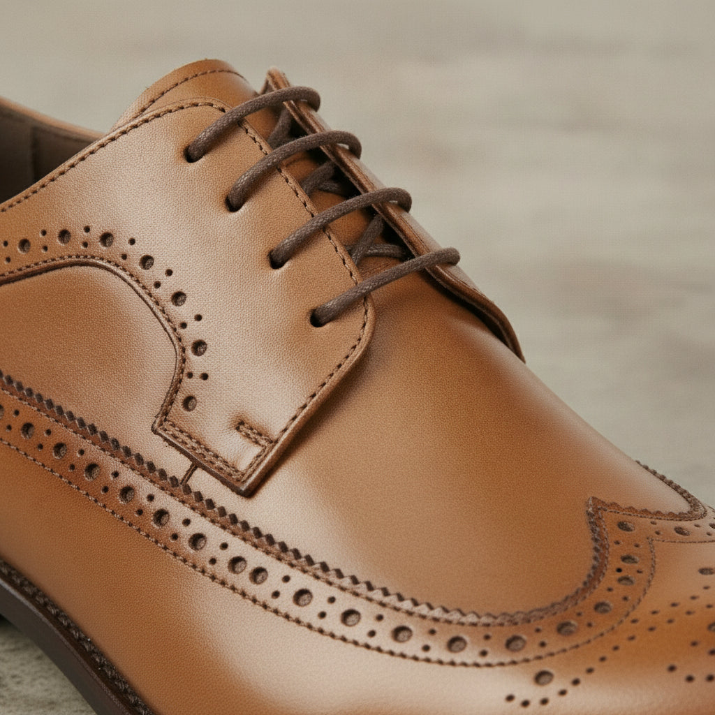 Men's Tan Wingtip Leather Brogue Derby — Bathwick — Bathwick