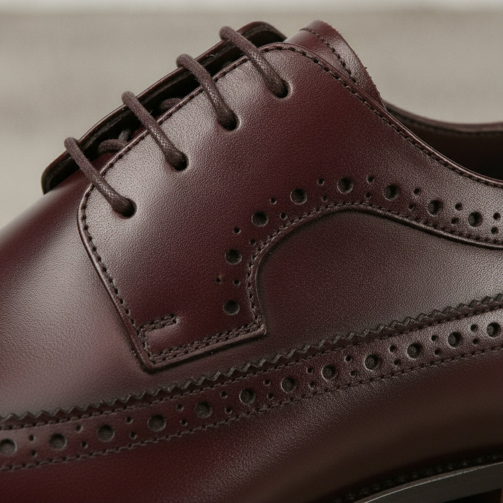 Men's Burgundy Wingtip Leather Brogue Derby — Bathwick