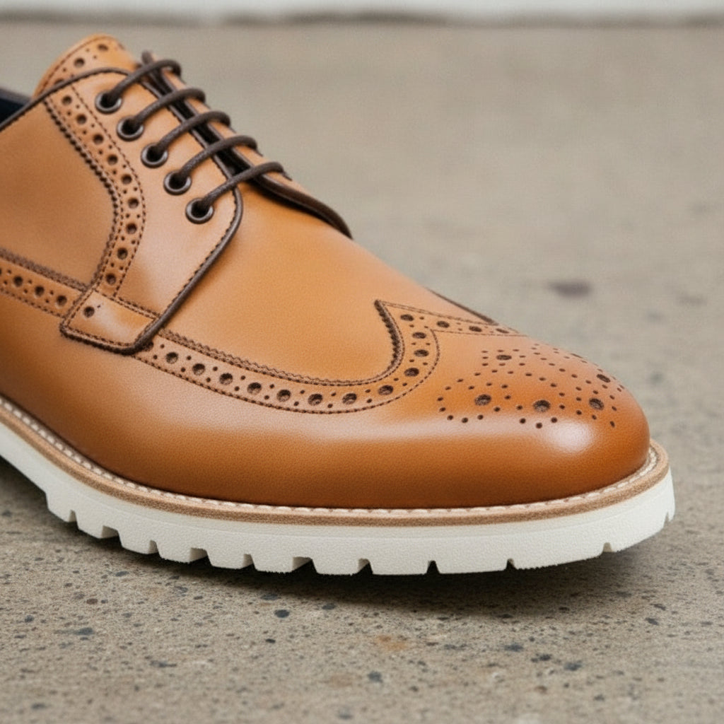 Men's Tan Wingtip Leather Derby Brogues — Bingham