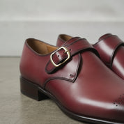 Men's Burgundy Plain-Toe Leather Monk Strap Shoes — Creighton