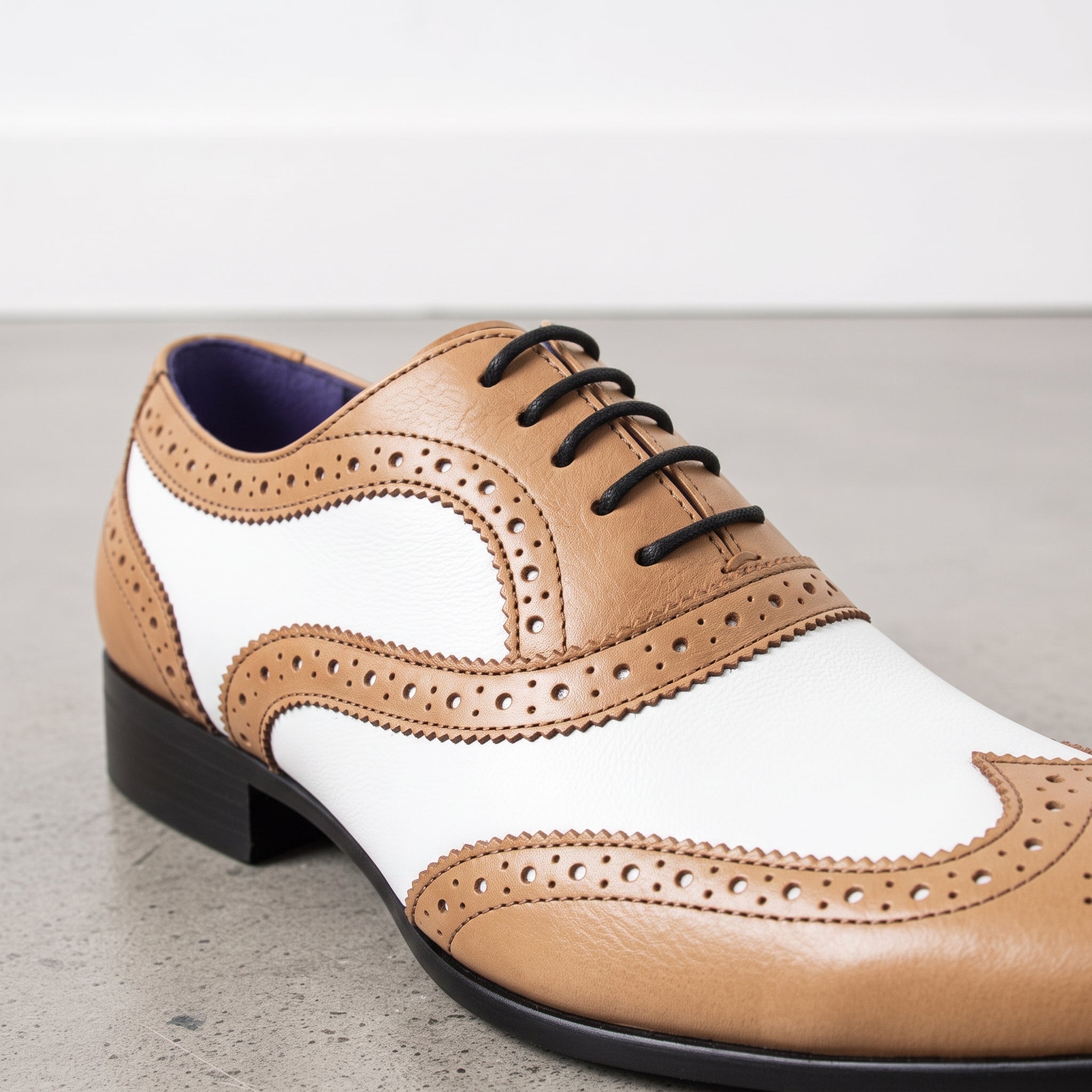 Men's Tan and White Wingtip Leather Spectator Oxfords — Bardolph