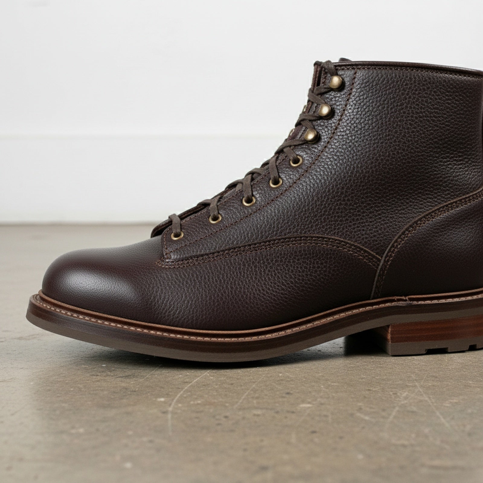 detail-view-showing-texture - Men's Combat Boots, Full-Grain Leather Boots, Lace-Up Ankle Boots