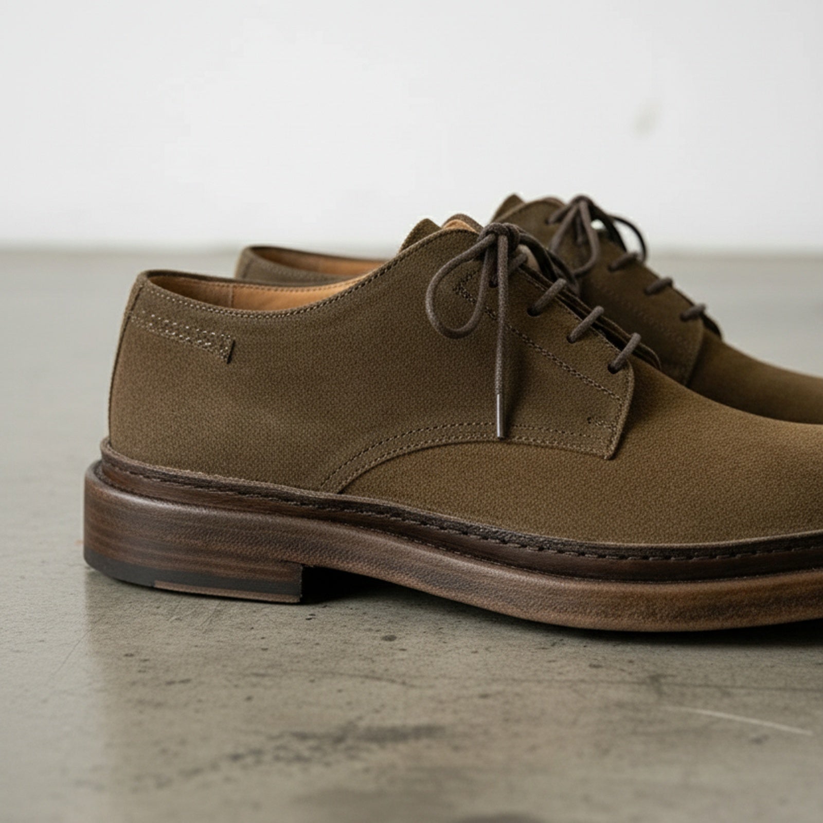 detail-view-showing-texture - Men's Derby Shoes, Suede Derby Shoes, Olive Green Derby Shoes