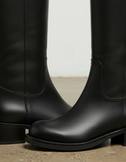 detail-view-showing-texture - Women's Handmade Black Knee-High Riding Leather Boots