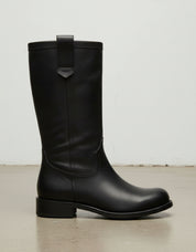 detail-view-showing-texture - Women's Handmade Black Leather Flat Western Boots