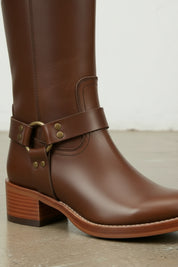 detail-view-showing-texture - Women's Handmade Brown Classic Riding Boots, Knee-High Leather Riding Boots