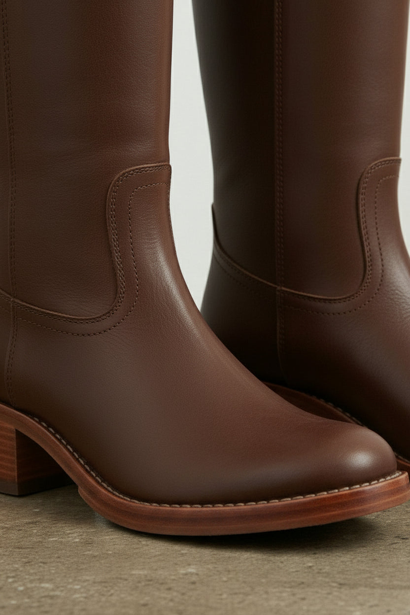 detail-view-showing-texture - Women's Handmade Brown Classic Riding Leather Boots