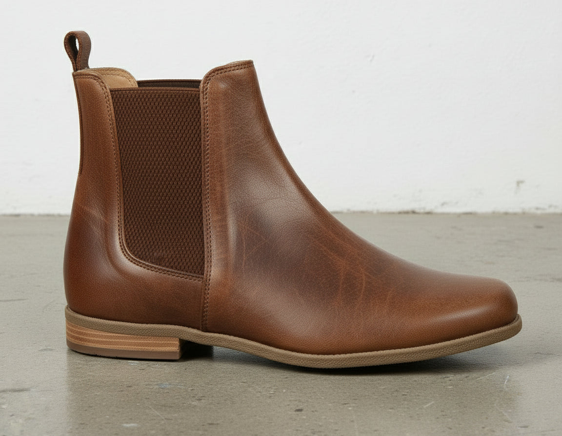 detail-view-showing-texture - Women's Handmade Brown Leather Chelsea Boots