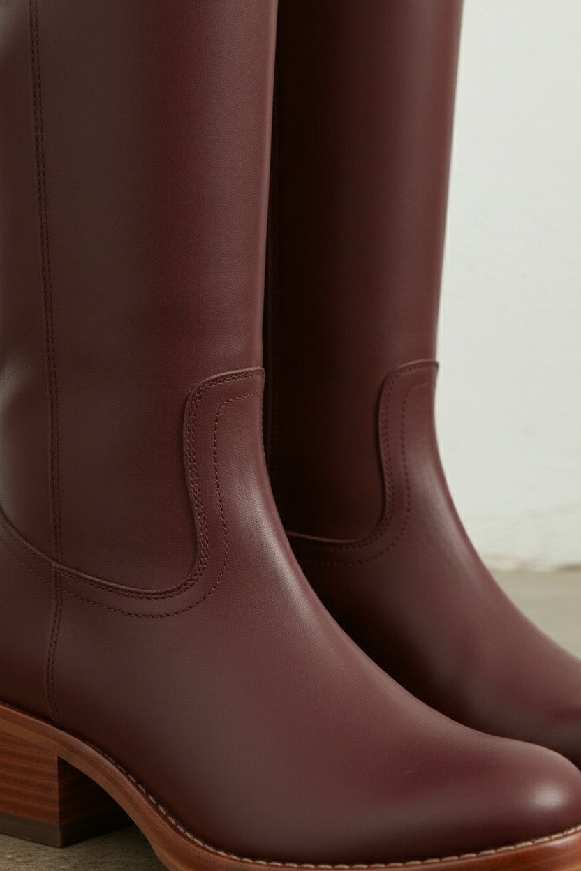 detail-view-showing-texture - Women's Handmade Burgundy Classic Riding Leather Boots