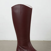 detail-view-showing-texture - Women's Handmade Burgundy Knee-High Leather Chelsea Boots