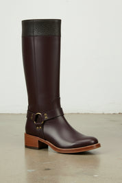 detail-view-showing-texture - Women's Handmade Burgundy Knee-High Leather Riding Boots