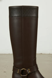detail-view-showing-texture - Women's Handmade Chocolate Knee-High Riding Leather Boots