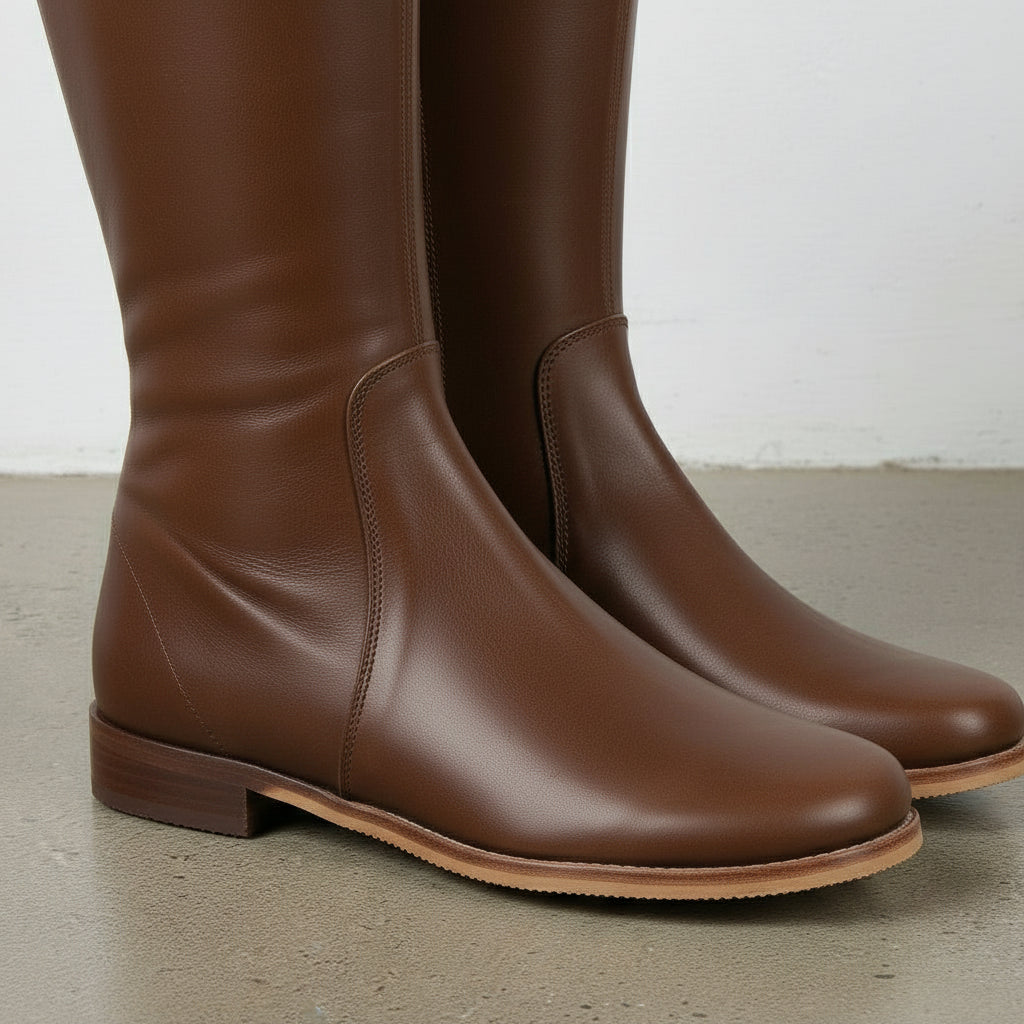 detail-view-showing-texture - Women's Handmade Chocolate Leather Classic Riding Boots