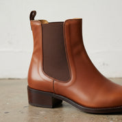 detail-view-showing-texture - Women's Handmade Cognac Brown Elastic Side Boot Leather Chelsea Boots