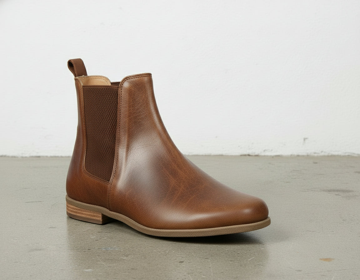 detail-view-showing-texture - Women's Handmade Cognac Brown Leather Chelsea Boots