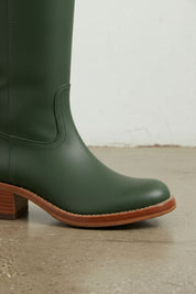 detail-view-showing-texture - Women's Handmade Dark Green Knee-High Riding Leather Boots
