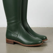 detail-view-showing-texture - Women's Handmade Dark Green Leather Chelsea Boots