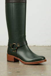 detail-view-showing-texture - Women's Handmade Dark Green Leather Classic Riding Boots