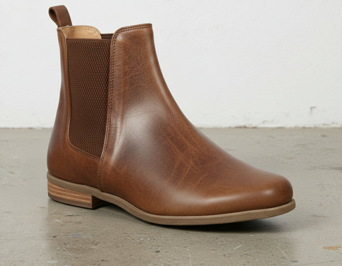 detail-view-showing-texture - Women's Handmade Leather Chelsea Boots, Slip-On Ankle Boot, Distressed Casual Boot