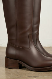 detail-view-showing-texture - Women's Handmade Leather Knee-High Boots, Brown Handmade Leather Knee-High Boots
