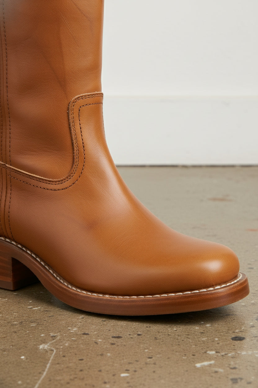 detail-view-showing-texture - Women's Handmade Leather Knee-High Boots, Western Riding Boot, Buttery Soft Calfskin Boot