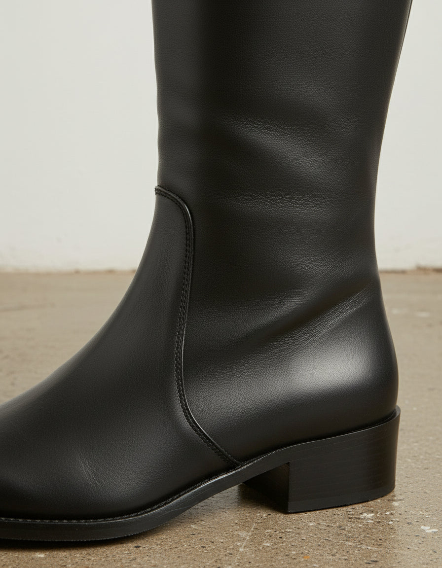 detail-view-showing-texture - Women's Handmade Leather Riding Boots, Knee-High Boots, Full Grain Leather Boots