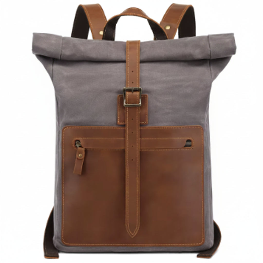 Black and Brown Leather-Accented Canvas Backpack