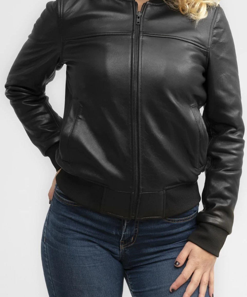Gothic Women's Black Diamond Leather Cowhide Jacket