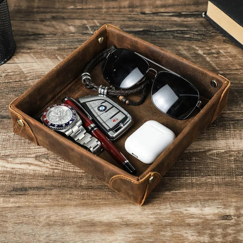 Distressed Leather Desk Organizer