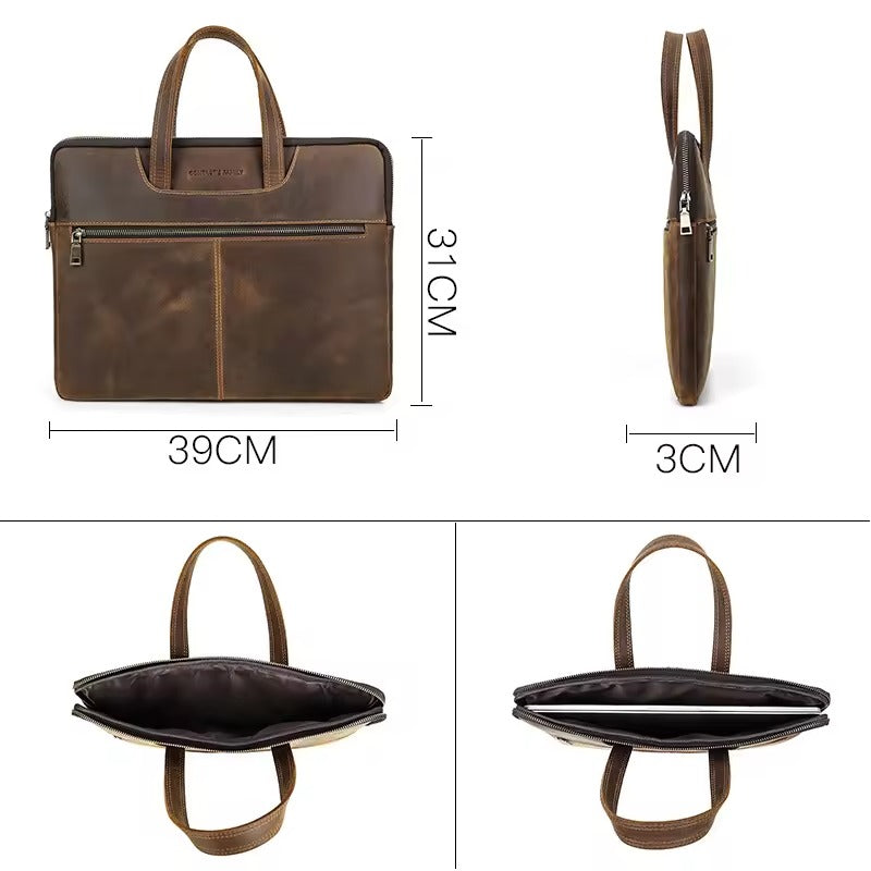 Slim Vintage Leather Laptop Sleeve for MacBook Pro 14"