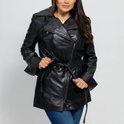 Gothic Dyed Leather Black Women's Long Jacket