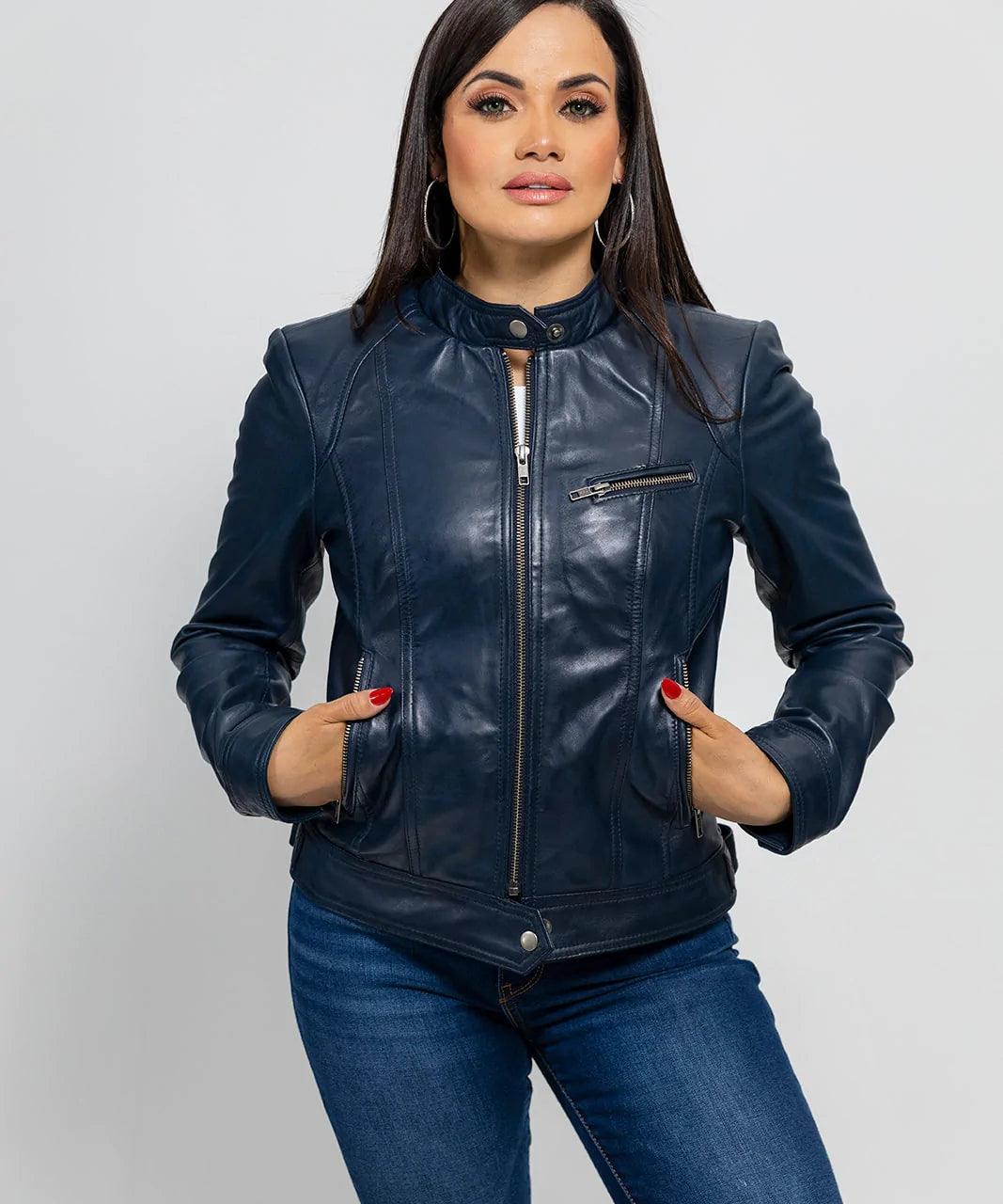 Blue Dyed Leather Women's Jacket