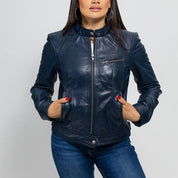 Blue Dyed Leather Women's Jacket