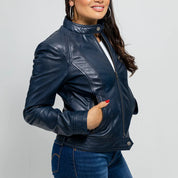 Blue Dyed Leather Women's Jacket