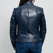 Blue Dyed Leather Women's Jacket