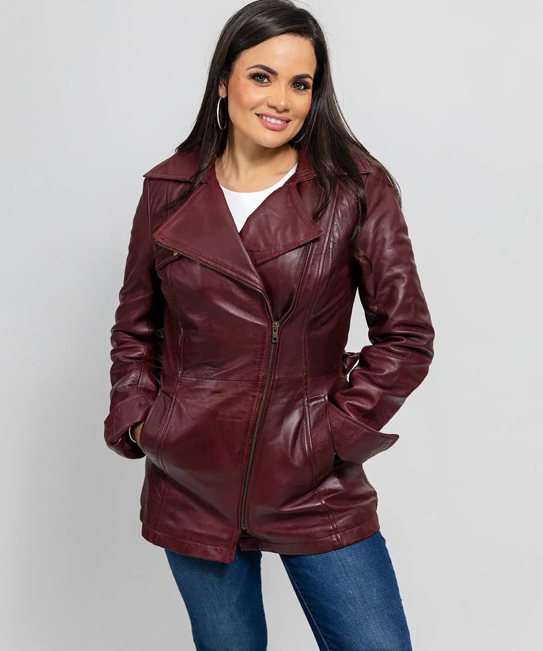 Gothic Women's Ox Blood Dyed Leather Jacket - Style