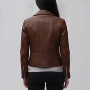 Women's Brown Belted Leather Biker Jacket — Gillard