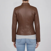 Women's Brown Leather Biker Jacket — Cary