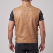 Men's Tan Leather Biker Vest — Newman