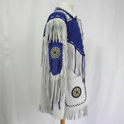 Handmade Men Western Leather Jacket Wear Fringes Beads Native American Cowboy Coat