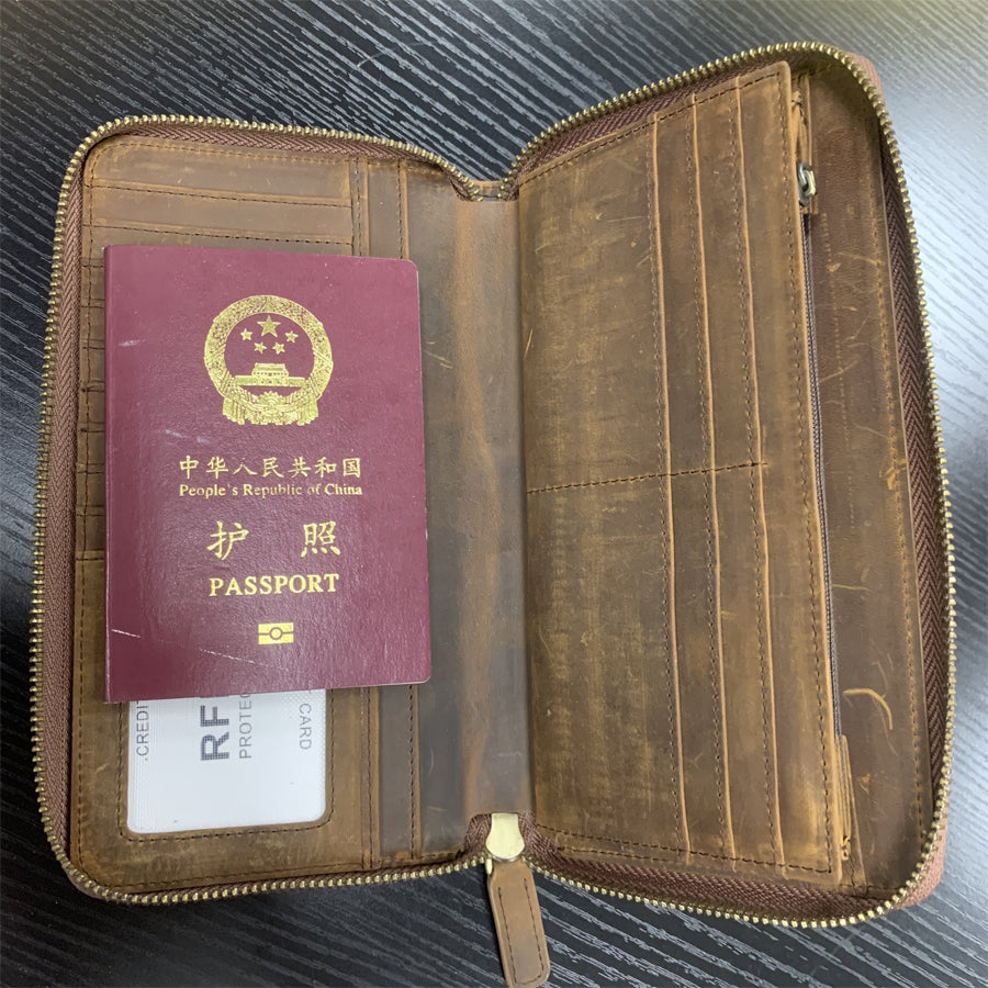 Women's Vintage RFID Zip-Around Full-Grain Leather Cardholder