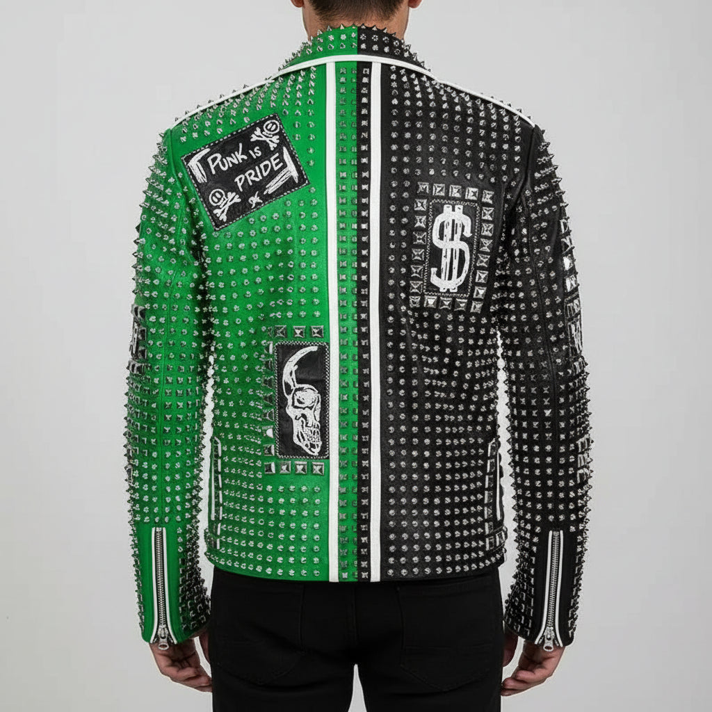 Men's Studded Spiked Punk Rock Moto Leather Jacket