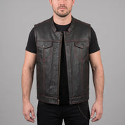 Men's Black Leather Biker Vest — Isham