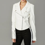 Women's White Faux Leather Biker Jacket — Abberdale
