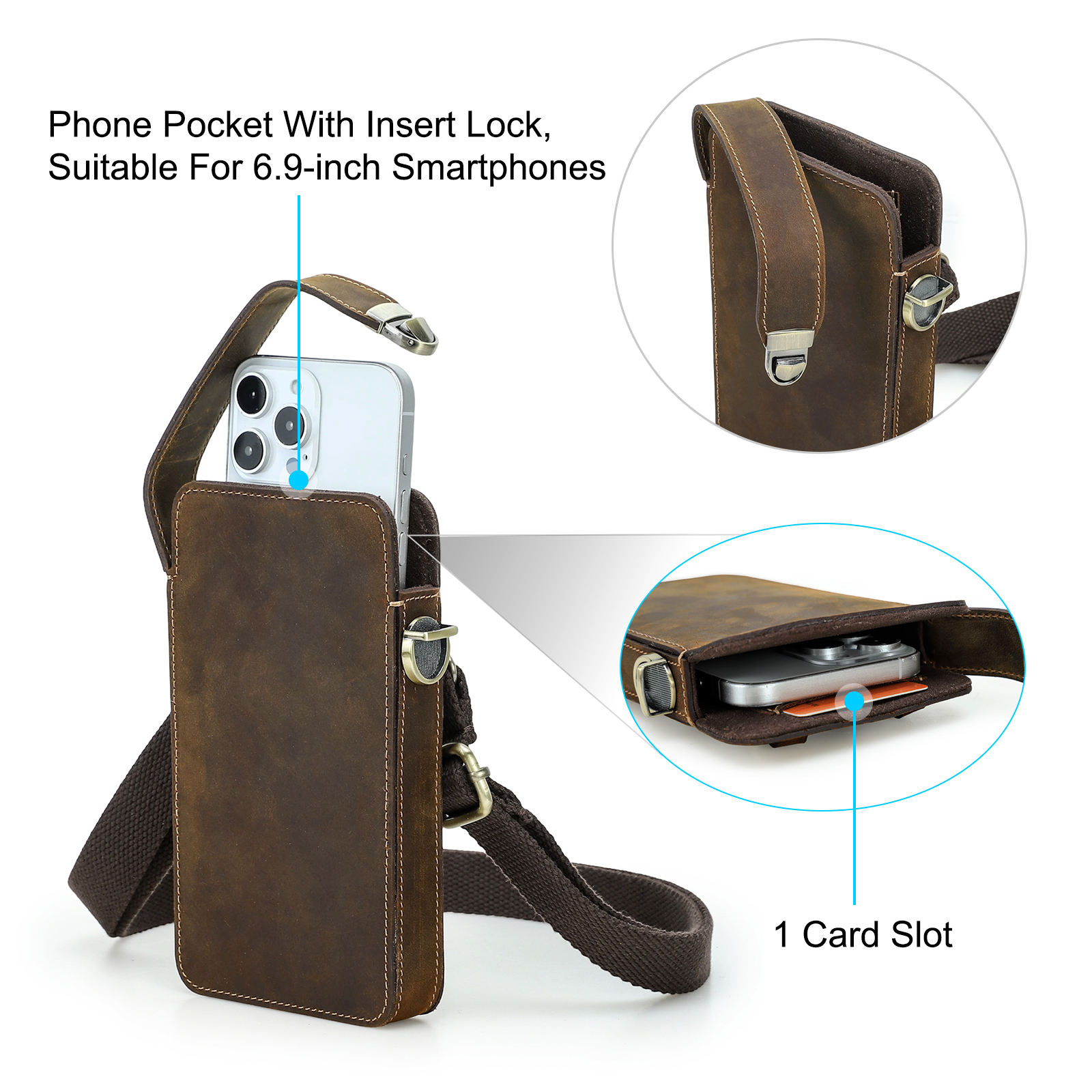 Men's Adjustable Strap Multi-Use Full- Grain Leather Crossbody Bag