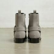 Men's Light Gray Plain-Toe Suede Biker Boots