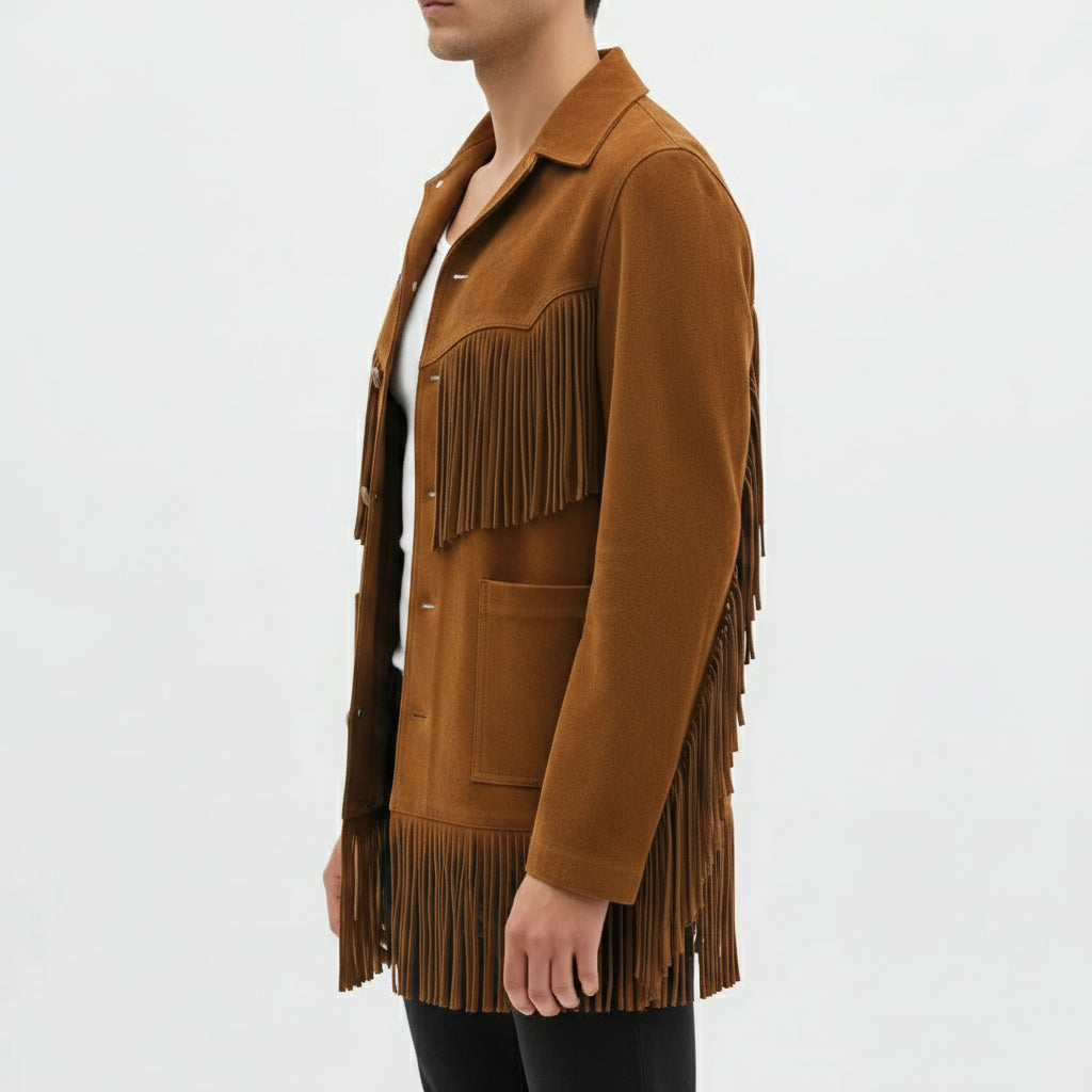 Handmade Unisex Western Fringe Suede Jacket