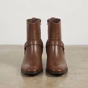 Men's Brown Plain-Toe Leather Ankle Biker Boots — Bardon