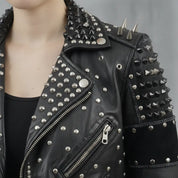 Women's Black Leather Biker Jacket — Kingston